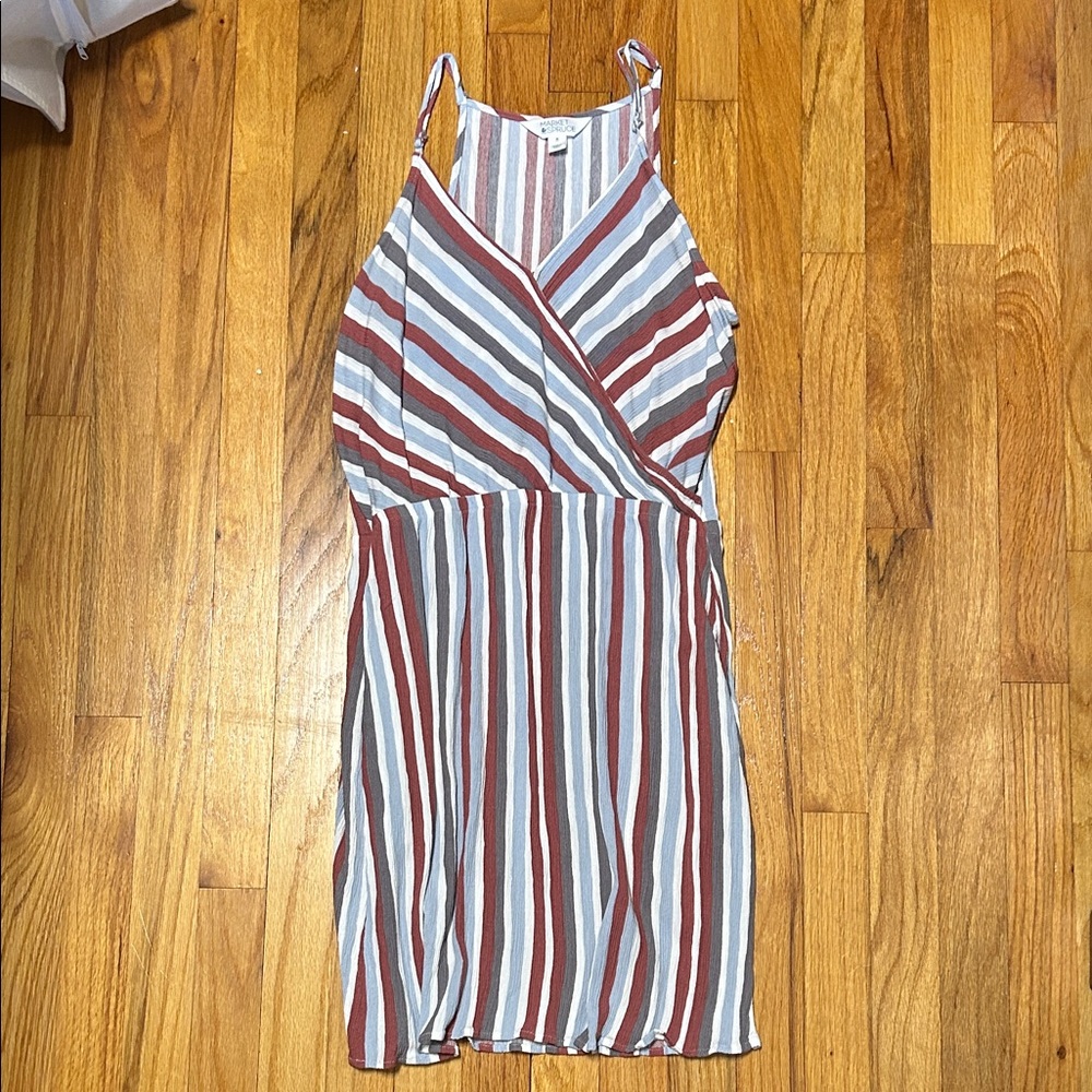 Market & Spruce Red and Gray Striped Wrap Dress